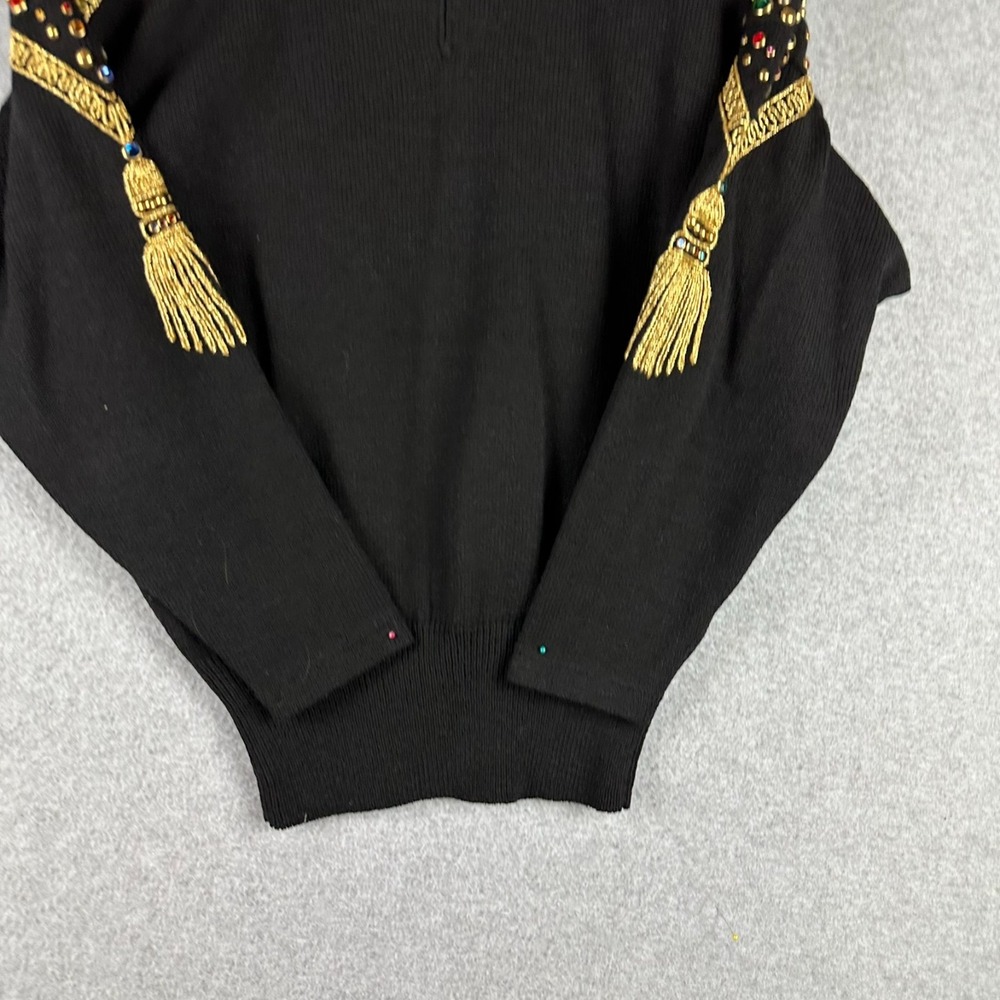 Vintage Antonella Preve NY Gold Tassels & 80's Bling Sweater Size Medium - Picture 3 of 11